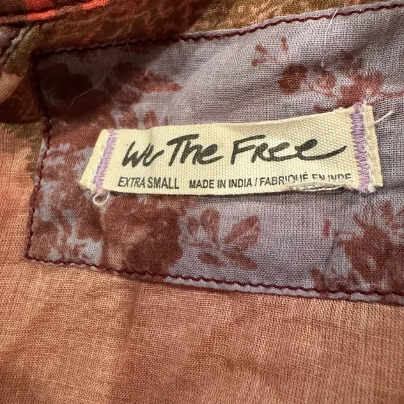 Free People We The Free Patchwork Floral Button Down Blouse Boho Cottagecore  XS - Picture 4 of 14